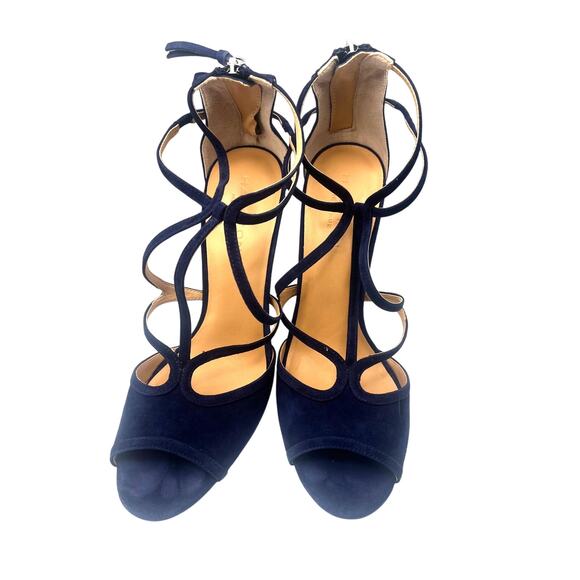 Halston Heritage Monica Open Toe Blue Suede Strappy Caged Stilleto Heels Size 10 - Picture 1 of 4